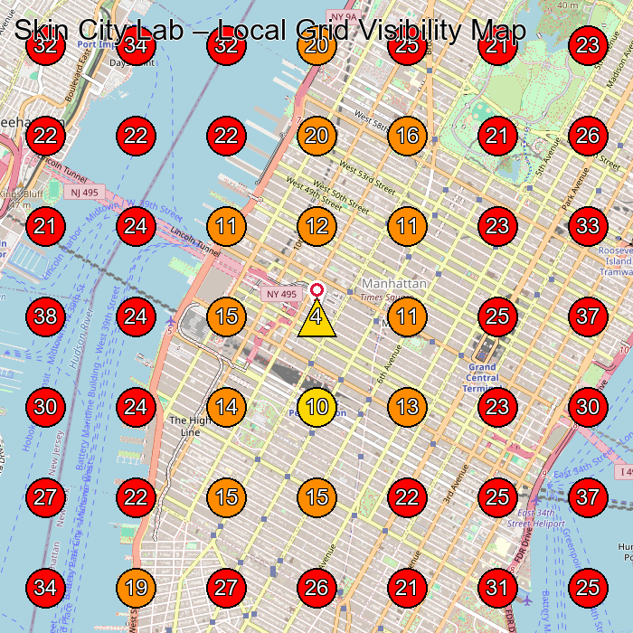 Skin City Lab GeoGrid visibility map for Medical Spa in New York